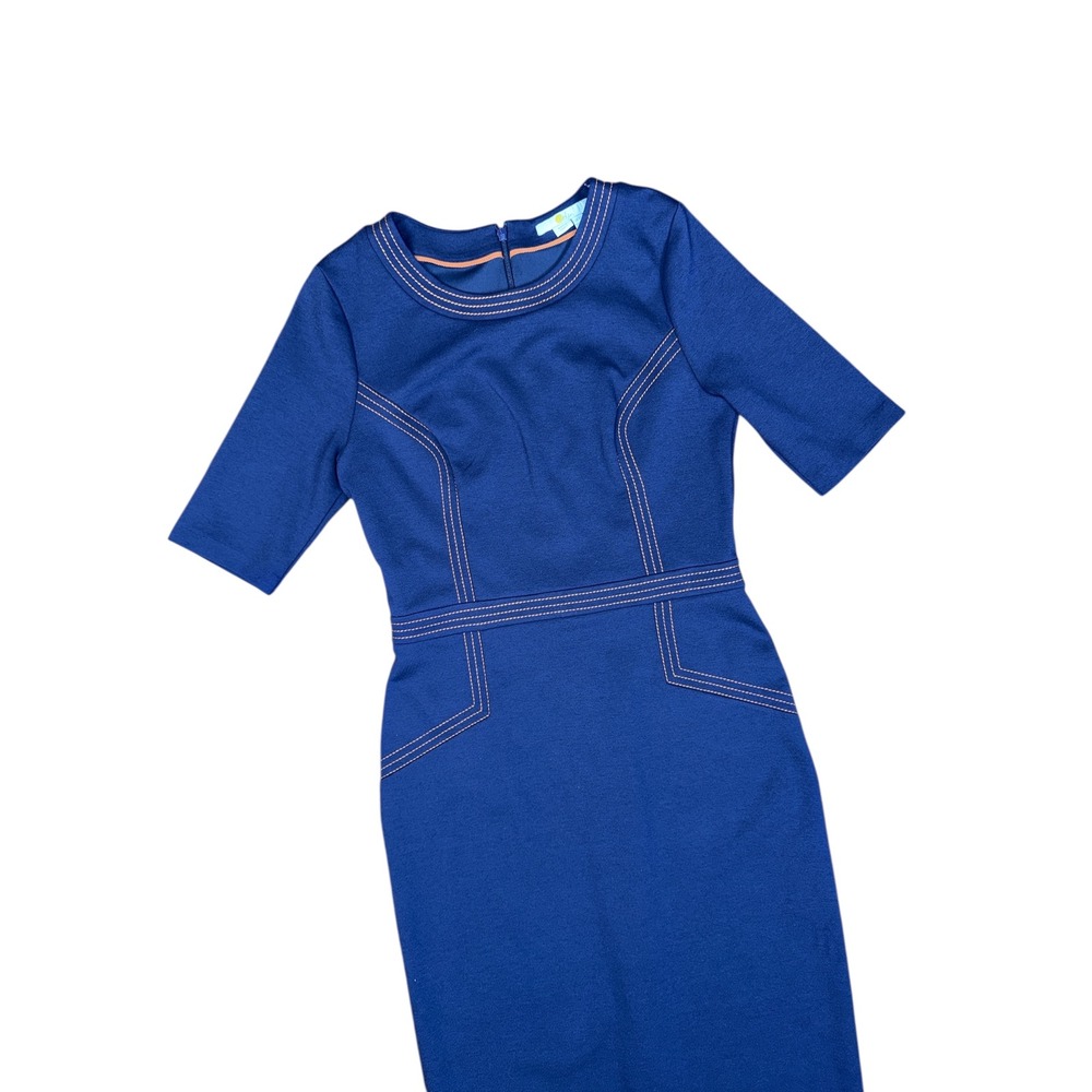 Boden Kate Sheath Jewel Neck Dress Cotton Ponte Knit Navy Blue Travel Fitted 6L